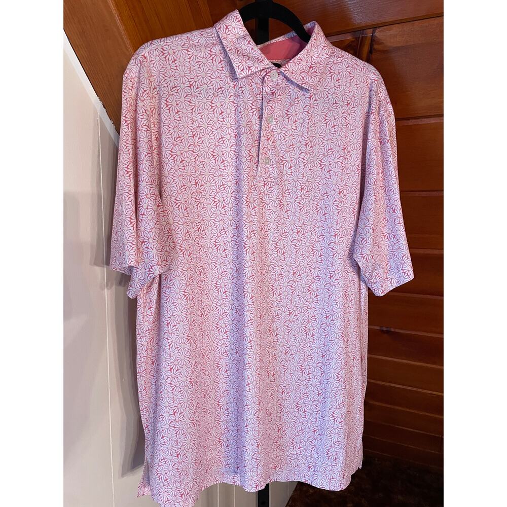 FootJoy Men's Golf Polo Shirt Pink All Over Print Daisy Performance Stretch sz L